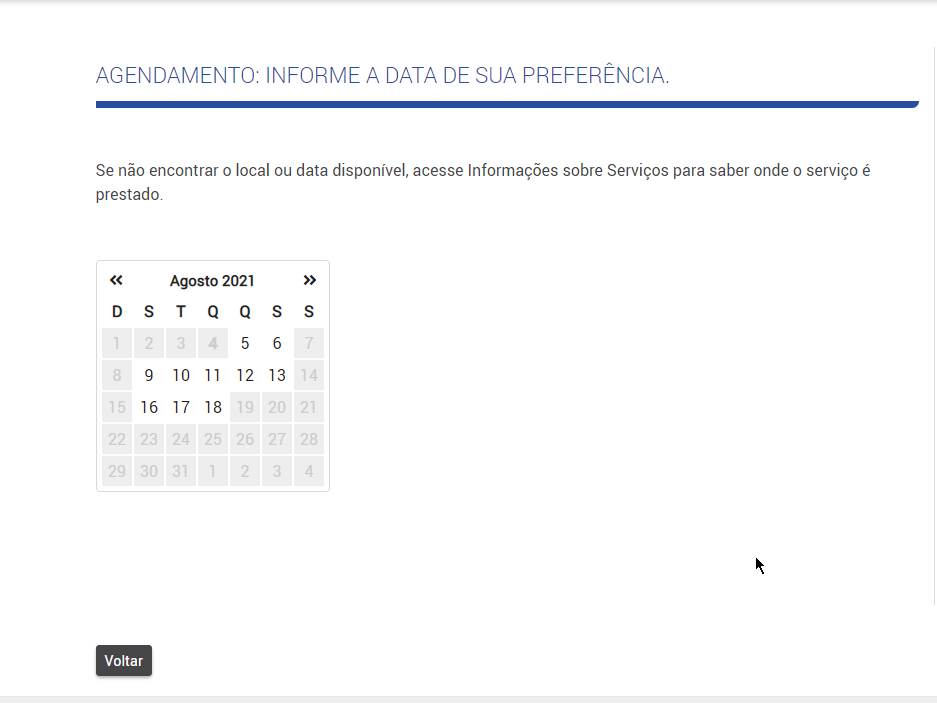 Escolha da data de agendamento